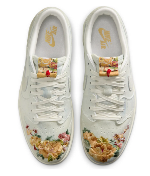 Air Jordan 1 Low Men's Sneakers – Light Grey/Cream/Brown – Floral Details